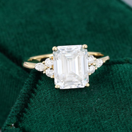 3.5 CT Emerald Cluster Moissanite Engagement Ring