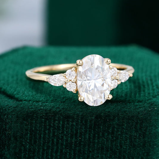 1.5 CT Oval Cluster Moissanite Engagement Ring