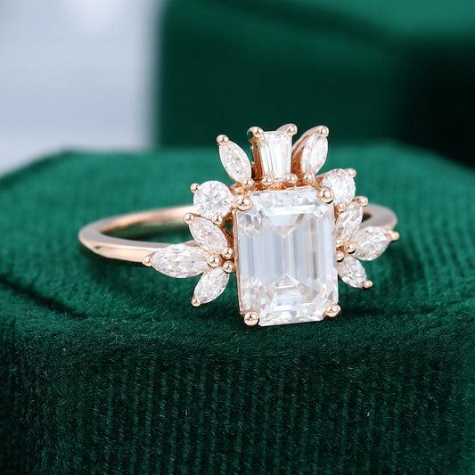 1.60 CT Emerald Cluster Moissanite Engagement Ring