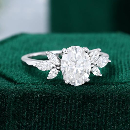 1.33 CT Oval Cluster Moissanite Engagement Ring