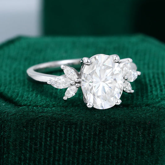 1.91 CT Oval Cluster Moissanite Engagement Ring