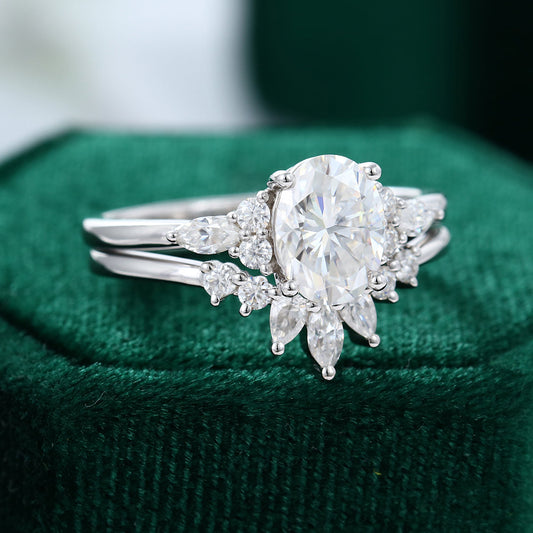 1.33 CT Oval Cluster Moissanite Bridal Set