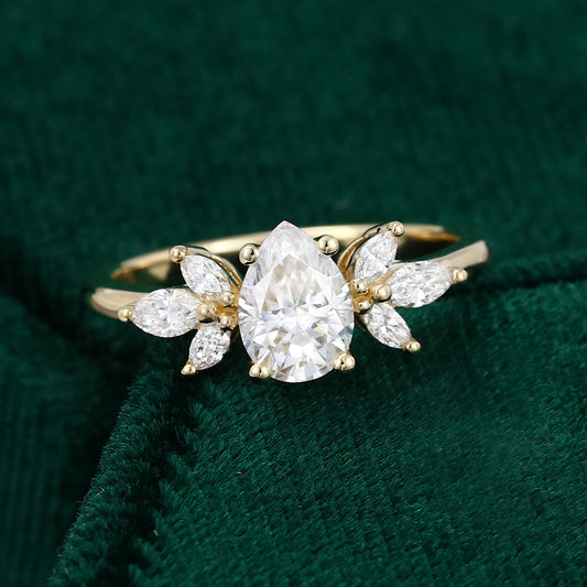 0.69 CT Pear Cluster Moissanite Engagement Ring
