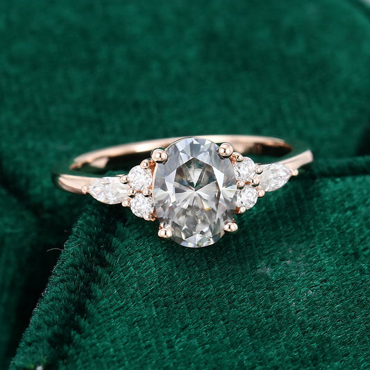 1.33 CT Oval Cluster Moissanite Engagement Ring