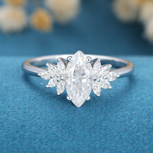 0.9 CT Marquise Cluster Moissanite Engagement Ring