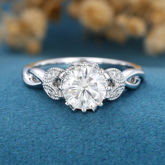 1.1 CT Round Vintage Cluster Moissanite Engagement Ring