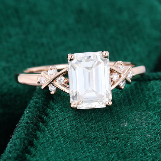 1.60 CT Emerald Cluster Moissanite Engagement Ring