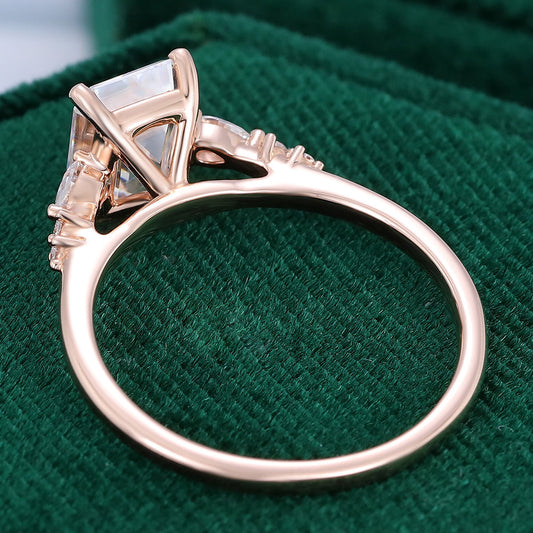 1.6 CT Emerald Cluster Moissanite Engagement Ring