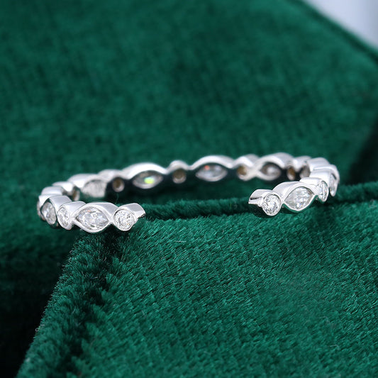 0.38 TCW Marquise & Round Open Shank Moissanite Wedding Band