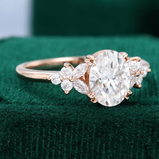 1.33 CT Oval Cluster Moissanite Engagement Ring