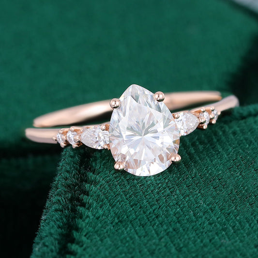 1 CT Pear Pave Moissanite Engagement Ring
