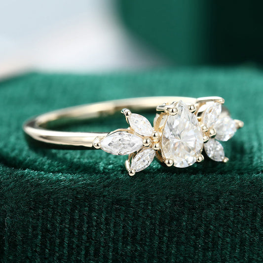 0.39 CT Pear Cluster Moissanite Engagement Ring