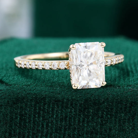 1.67 CT Radiant Pave Moissanite Engagement Ring