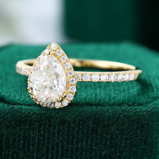 1 CT Pear Halo & Pave Moissanite Engagement Ring
