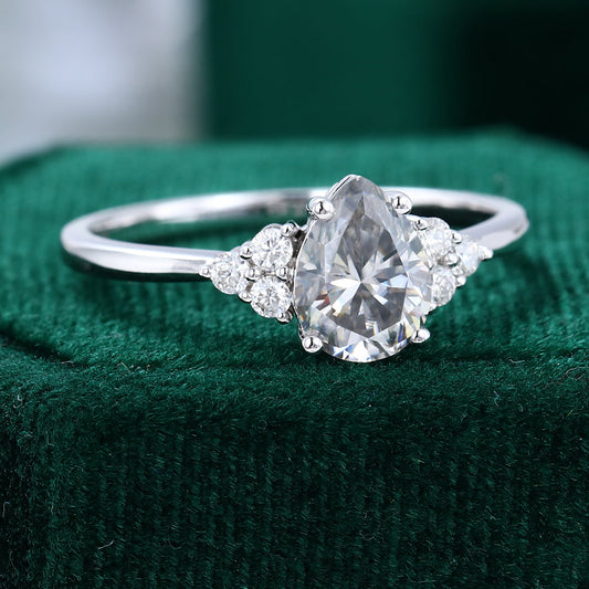 1 CT Pear Cluster Moissanite Engagement Ring