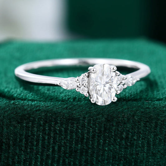 0.43 CT Oval Cluster Moissanite Engagement Ring