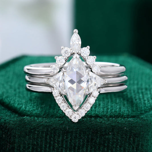 0.9 CT Marquise Three Stone Moissanite Bridal Set
