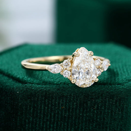 1.33 CT Pear Cluster Moissanite Engagement Ring