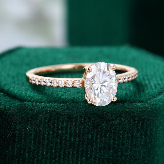 1.33 CT Oval Pave Moissanite Engagement Ring