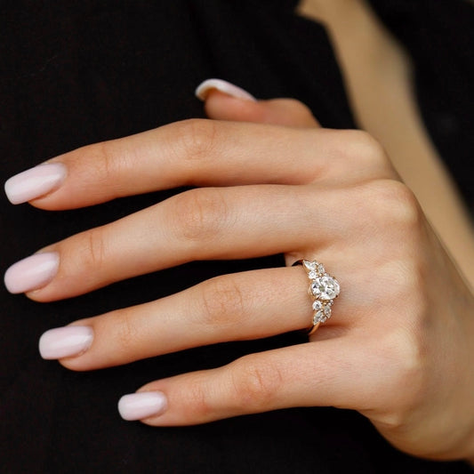 1.25 CT Oval Cluster Moissanite Engagement Ring