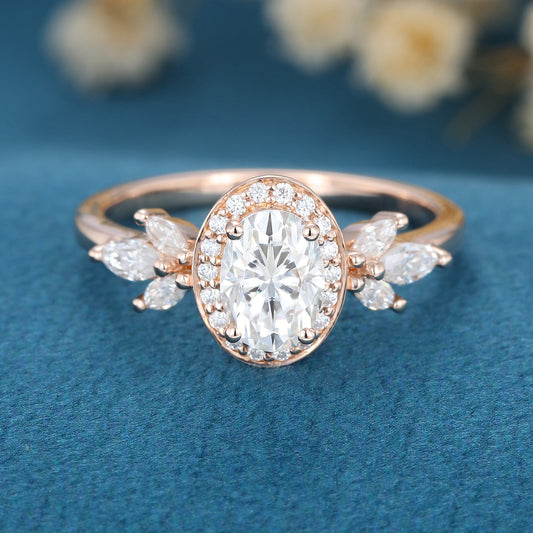 1.33 CT Oval Cluster Moissanite Engagement Ring