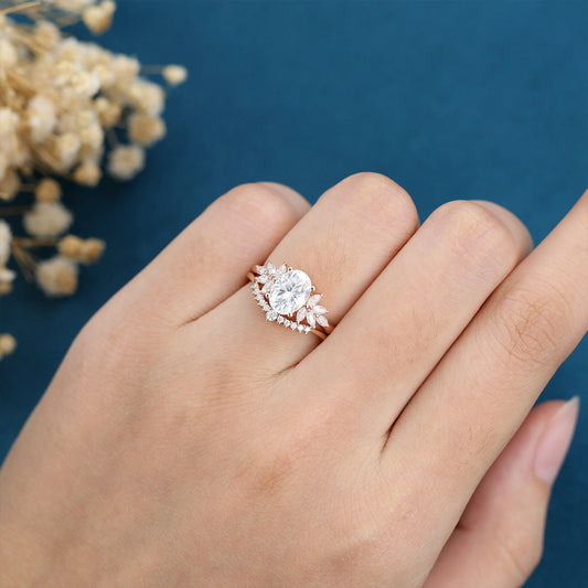1.33 CT Oval Cluster Moissanite Bridal Set