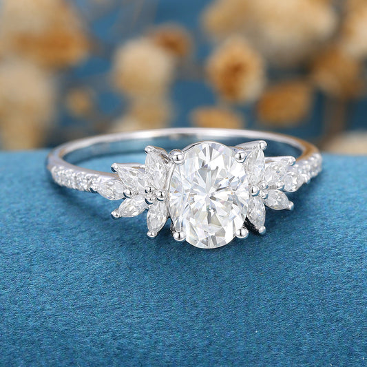1.33 CT Oval Cluster Moissanite Engagement Ring