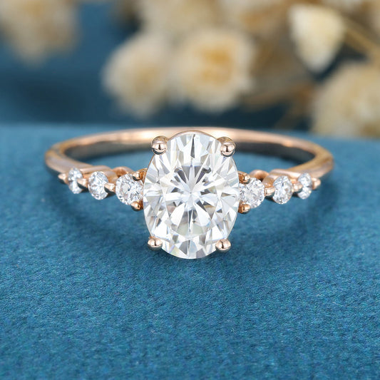 1.33 CT Oval Pave Moissanite Engagement Ring