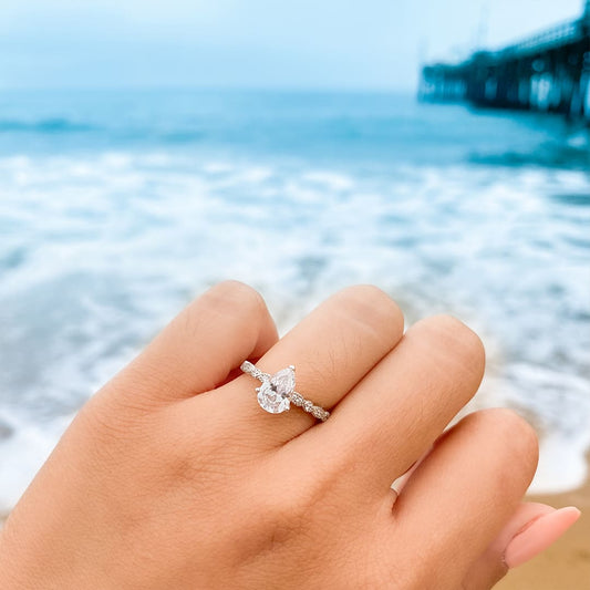 1.5 CT Pear Pave Moissanite Engagement Ring