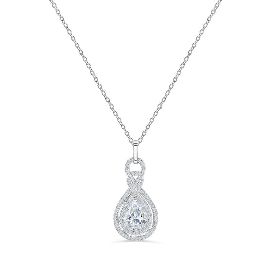 2.0 CT Pear Shaped Moissanite Necklace In Double Halo Design