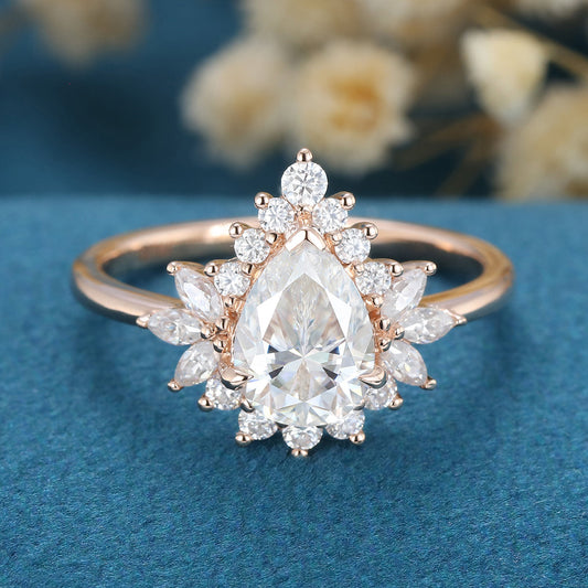 1 CT Pear Cluster Moissanite Engagement Ring