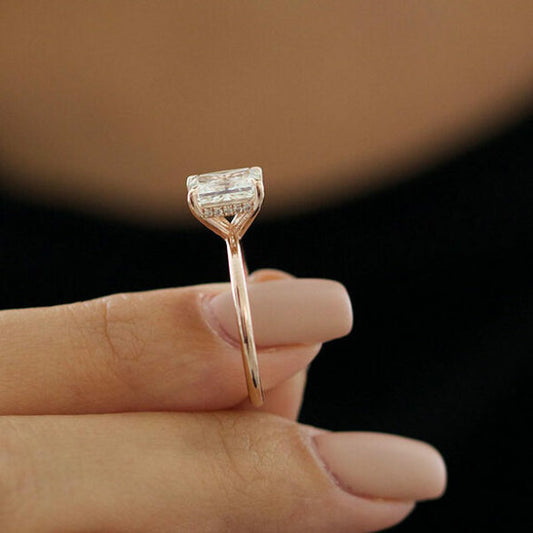 2.43 CT Radiant Hidden Halo Moissanite Engagement Ring