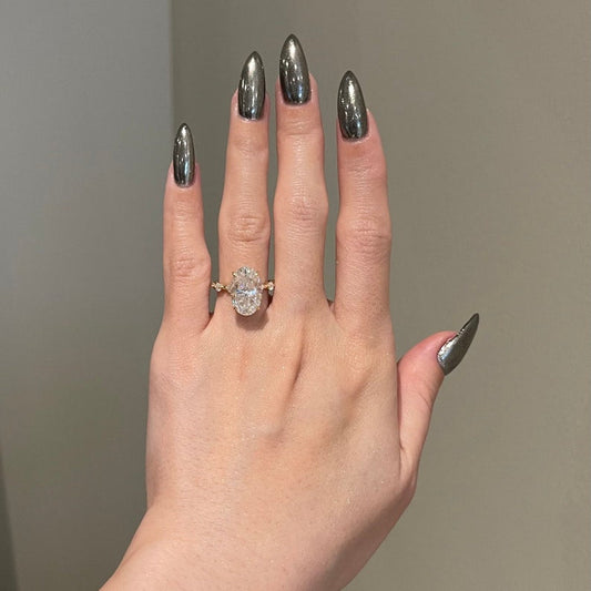 7 CT Oval Pave Moissanite Engagement Ring