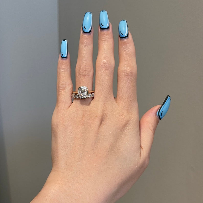 3 CT Cushion Bezel Moissanite Engagement Ring
