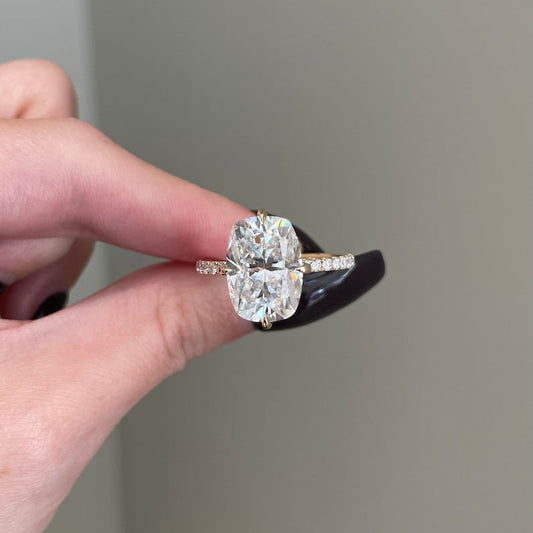 8 CT Elongated Cushion Pave Moissanite Engagement Ring