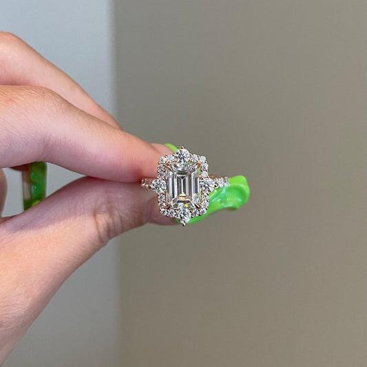 3.5 CT Emerald Halo & Pave Moissanite Engagement Ring