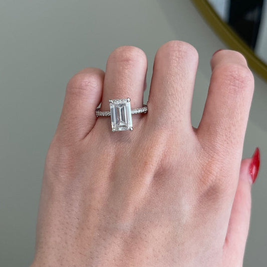 4 CT Emerald Pave Moissanite Engagement Ring