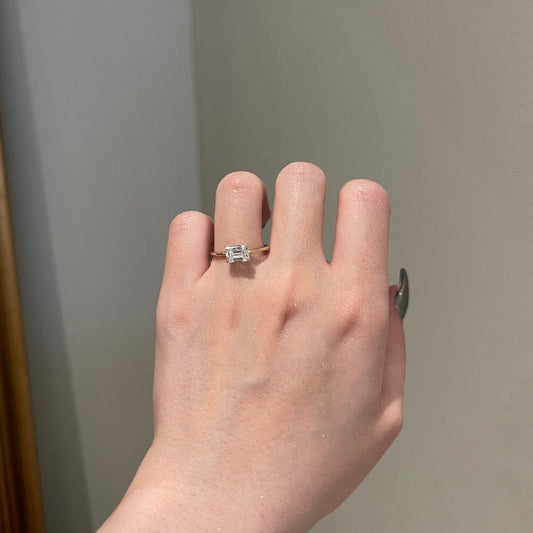 1 CT Emerald East West Solitaire Moissanite Engagement Ring