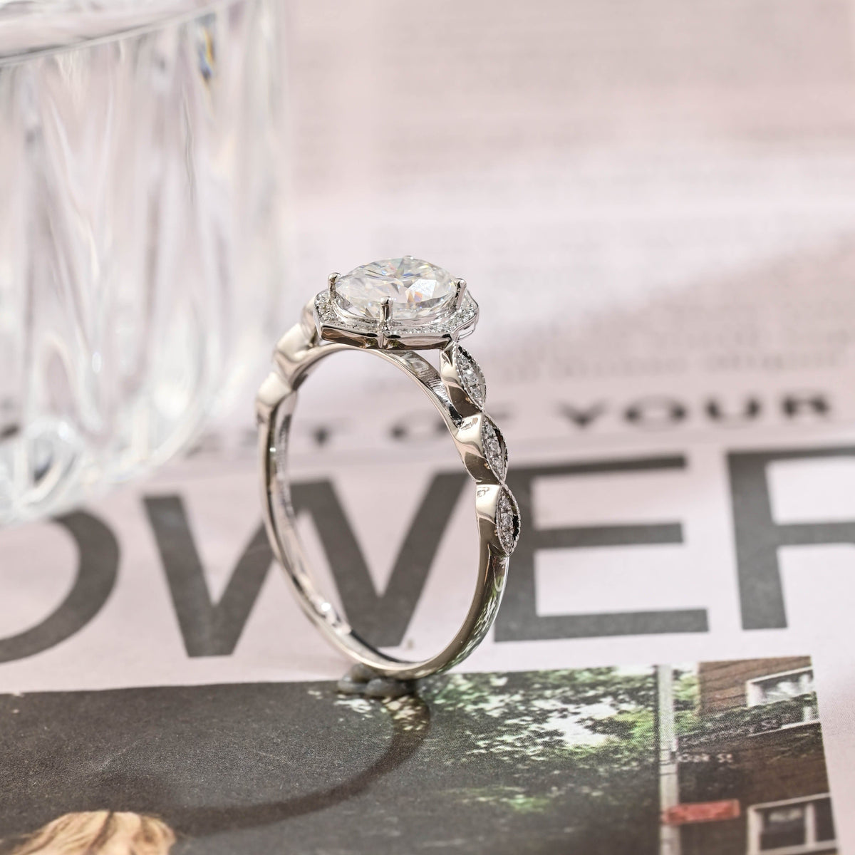 2 CT Oval Halo & Pave Moissanite Engagement Ring