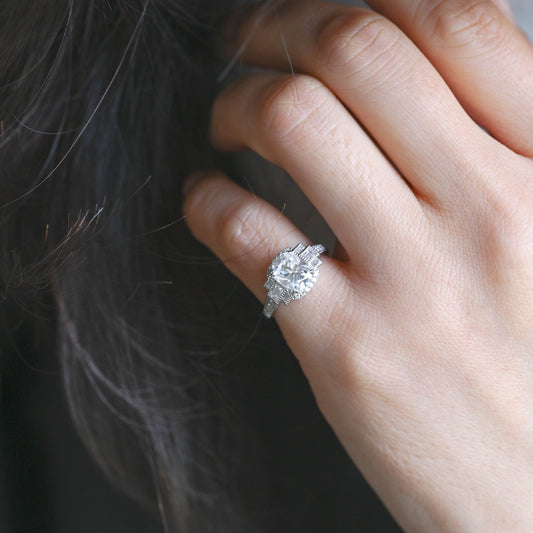 2 CT Emerald Pave Moissanite Engagement Ring
