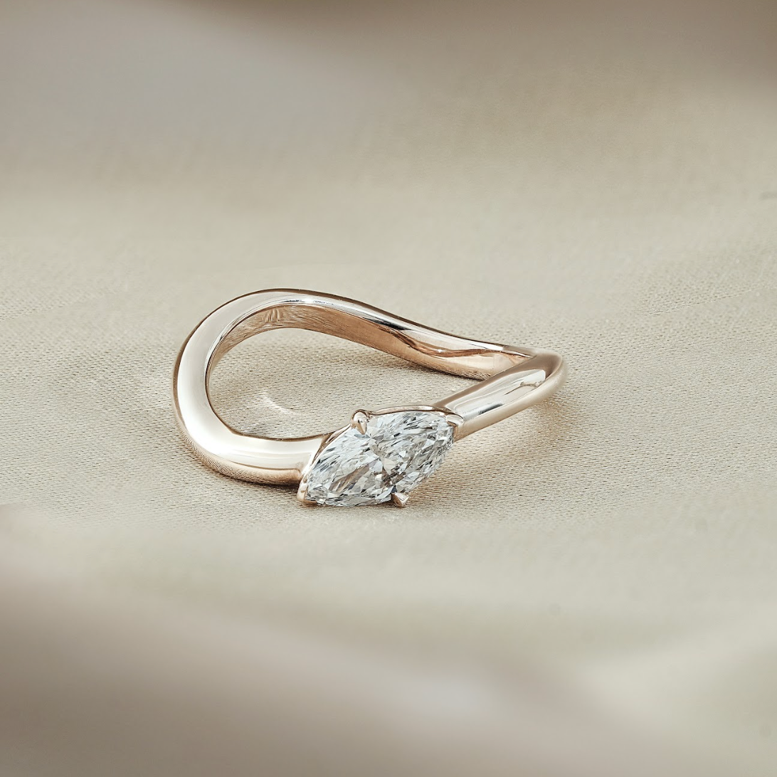 0.5 CT East West Marquise Solitaire Moissanite Engagement Ring