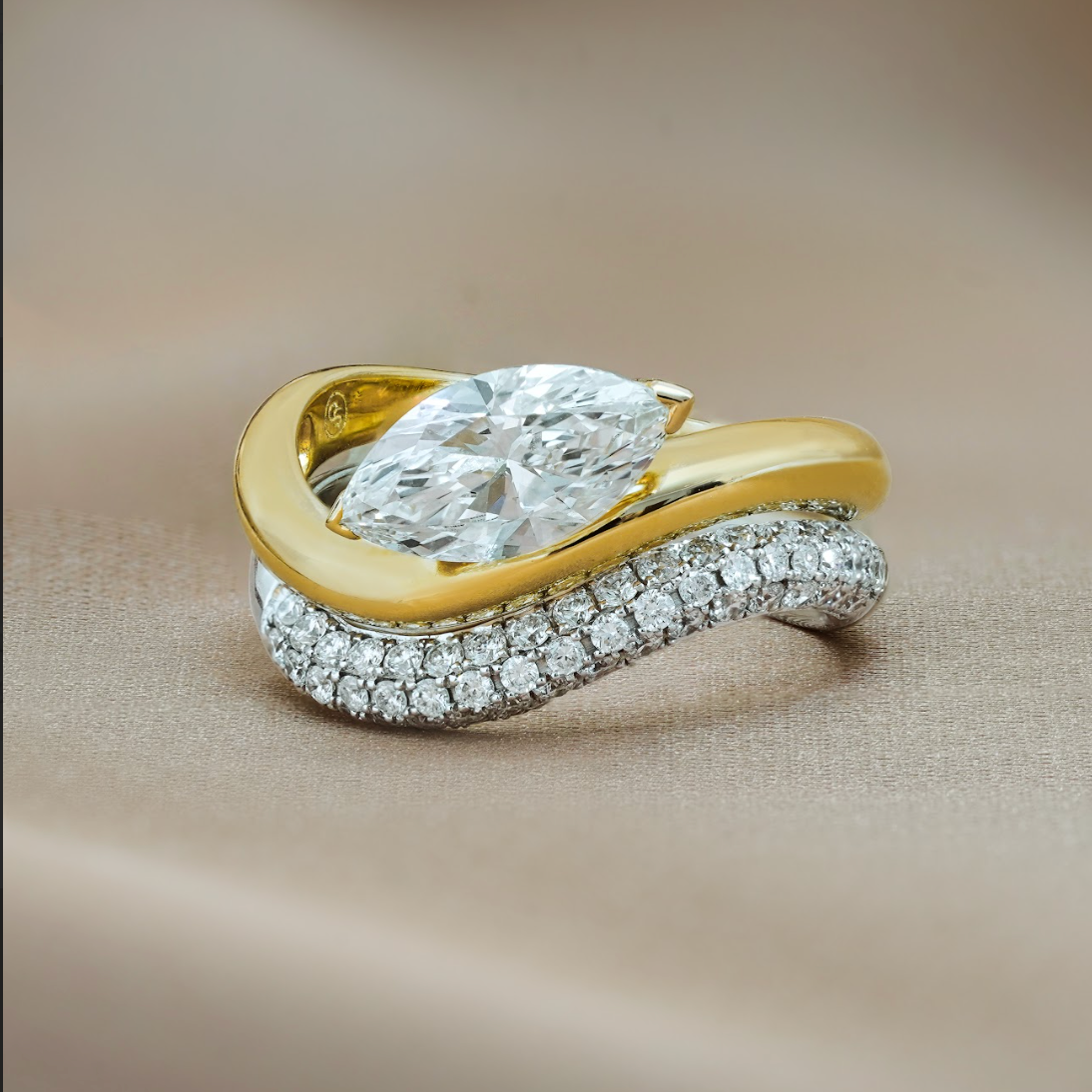 1.10 CT East West Marquise Solitaire Moissanite Engagement Ring