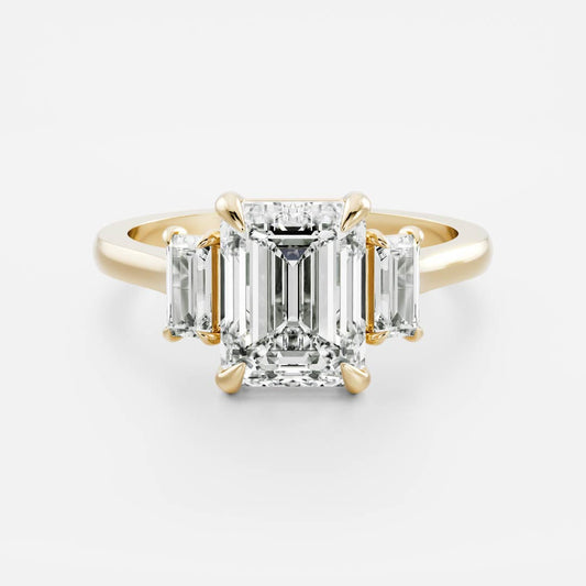2 CT Emerald Three Stone Moissanite Engagement Ring