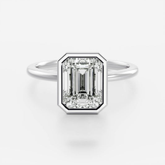 1 CT Emerald Bezel Moissanite Engagement Ring