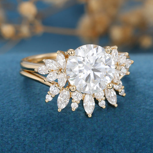1.9 CT Round Cluster Moissanite Bridal Set