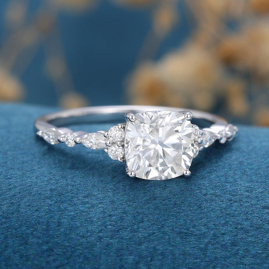 1.21 CT Cushion Cluster Moissanite Engagement Ring