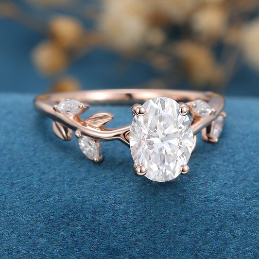1.33 CT Oval Twig Pave Moissanite Engagement Ring