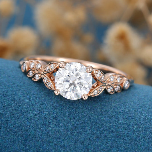0.68 CT Round Vintage Cluster Moissanite Engagement Ring