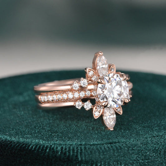 1 CT Round Pave Moissanite Bridal Set
