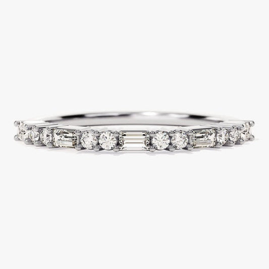 0.35 TCW Baguette & Round Half Eternity Moissanite Wedding Band